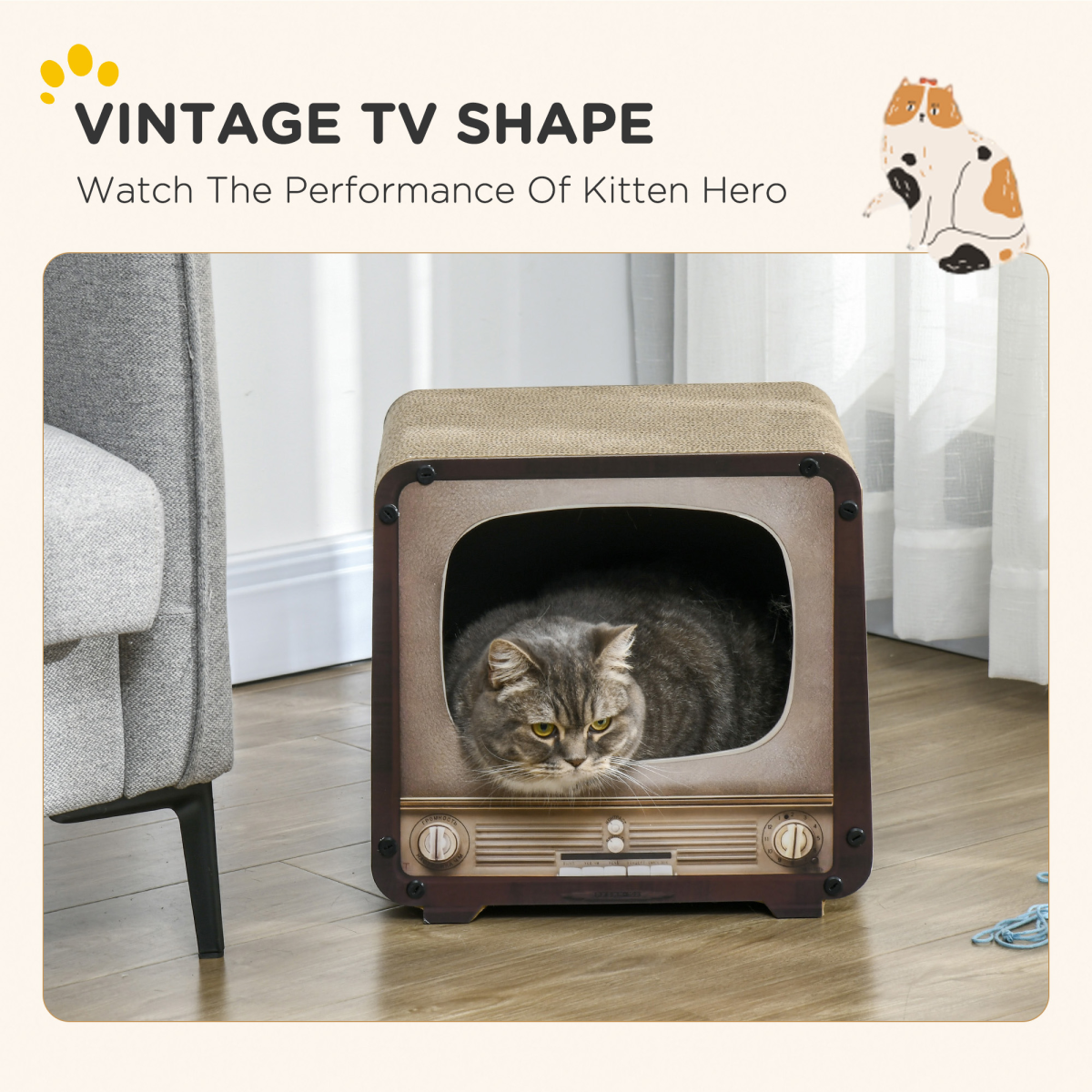 PawHut TV Shape Cat Scratching Board with Catnip, for Indoor Cats, Brown
