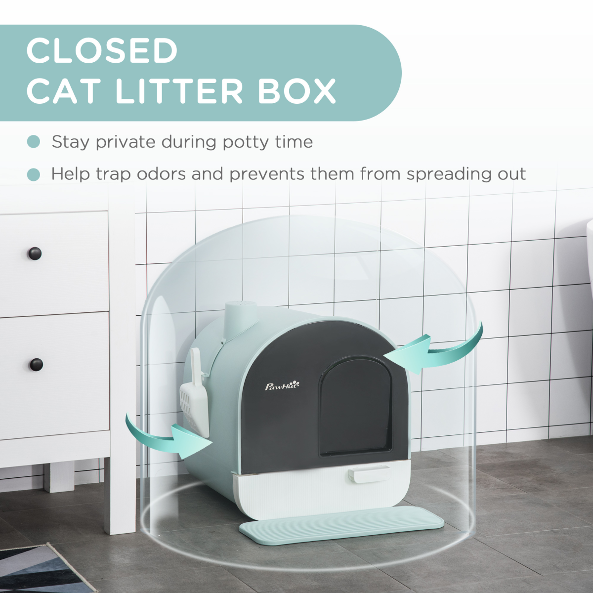 Hooded Cat Litter Tray Kitten Toilet W/ Scoop Filter Flap Door 43x44x47 cm Green