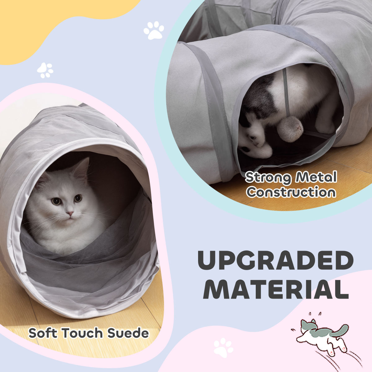 PawHut 2 in 1 Cat Tunnel with Bed, Cat Play Tunnel for Indoor Cats, Grey
