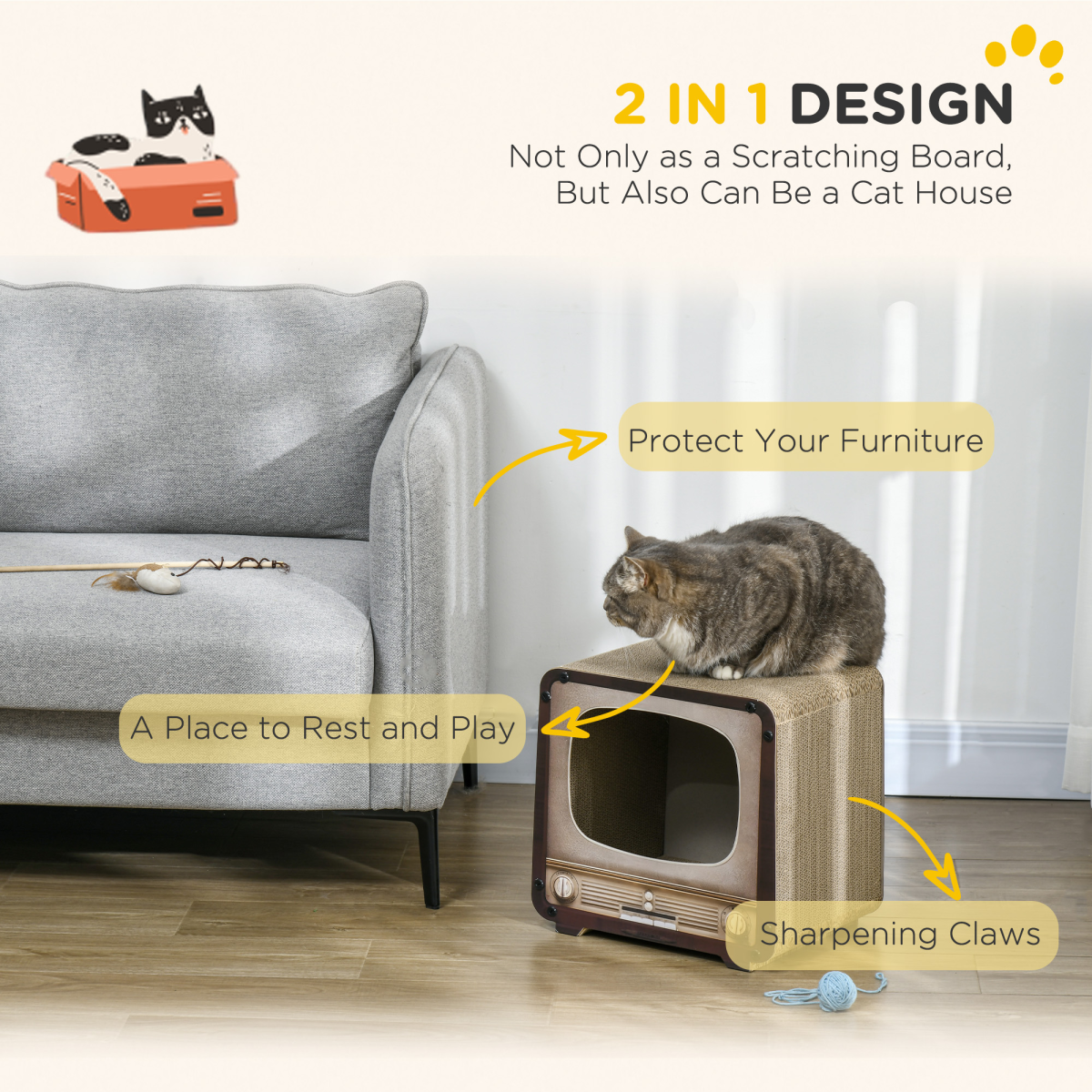PawHut TV Shape Cat Scratching Board with Catnip, for Indoor Cats, Brown