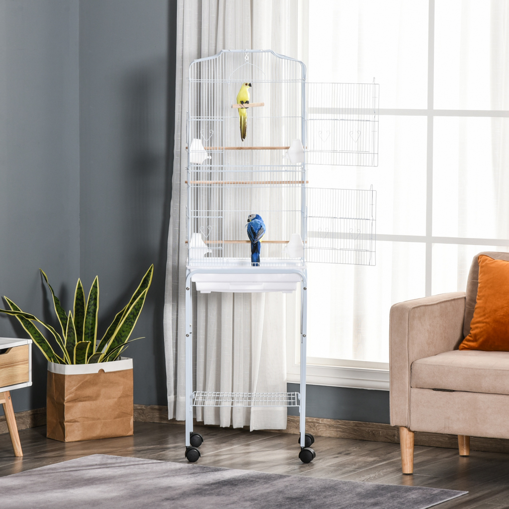 Bird Cage for Budgie Finch Canary Parakeet W/ Stand Sliding Tray White Pawhut