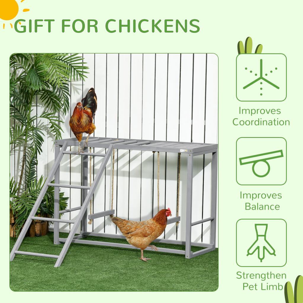 PawHut Chicken Activity Play Chicken Coop with Swing Set for 3-4 Birds, Grey