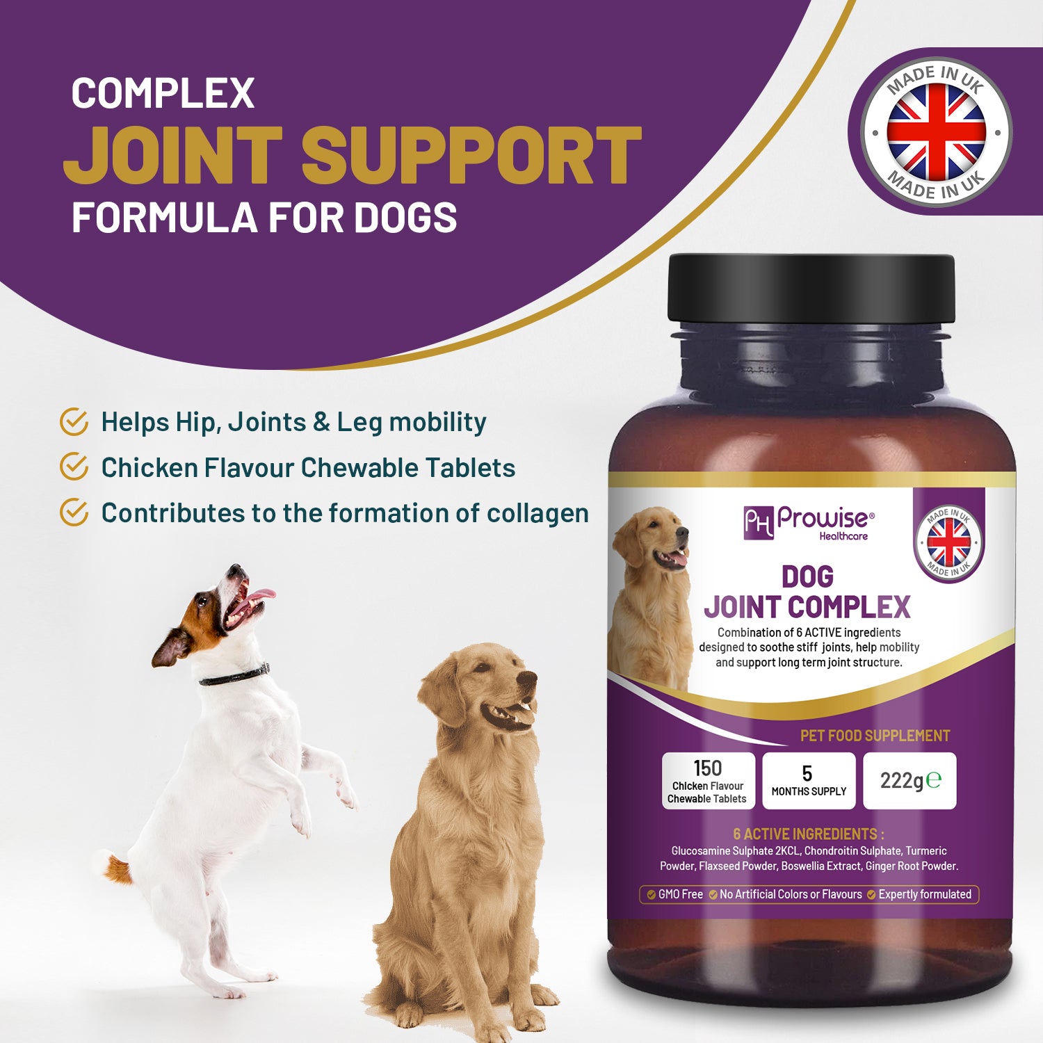 Dog Joint Support 150 Chicken Chewable Tablets 5 Months Supply | UK Made by Prowise