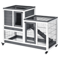 Wooden Rabbit Hutch Bunny Guinea Pigs House Cage Wheels Indoor 110 x 50 x 86cm