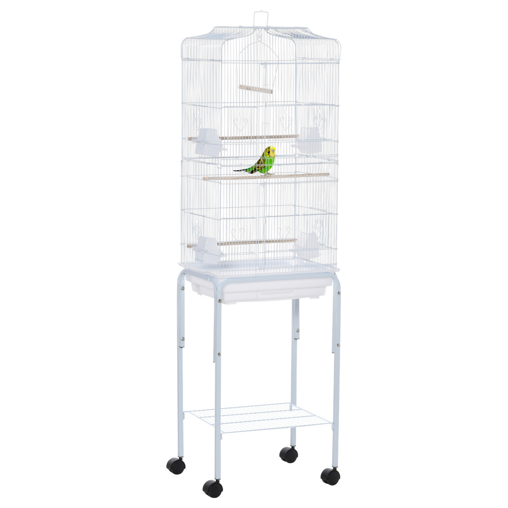 Bird Cage for Budgie Finch Canary Parakeet W/ Stand Sliding Tray White Pawhut